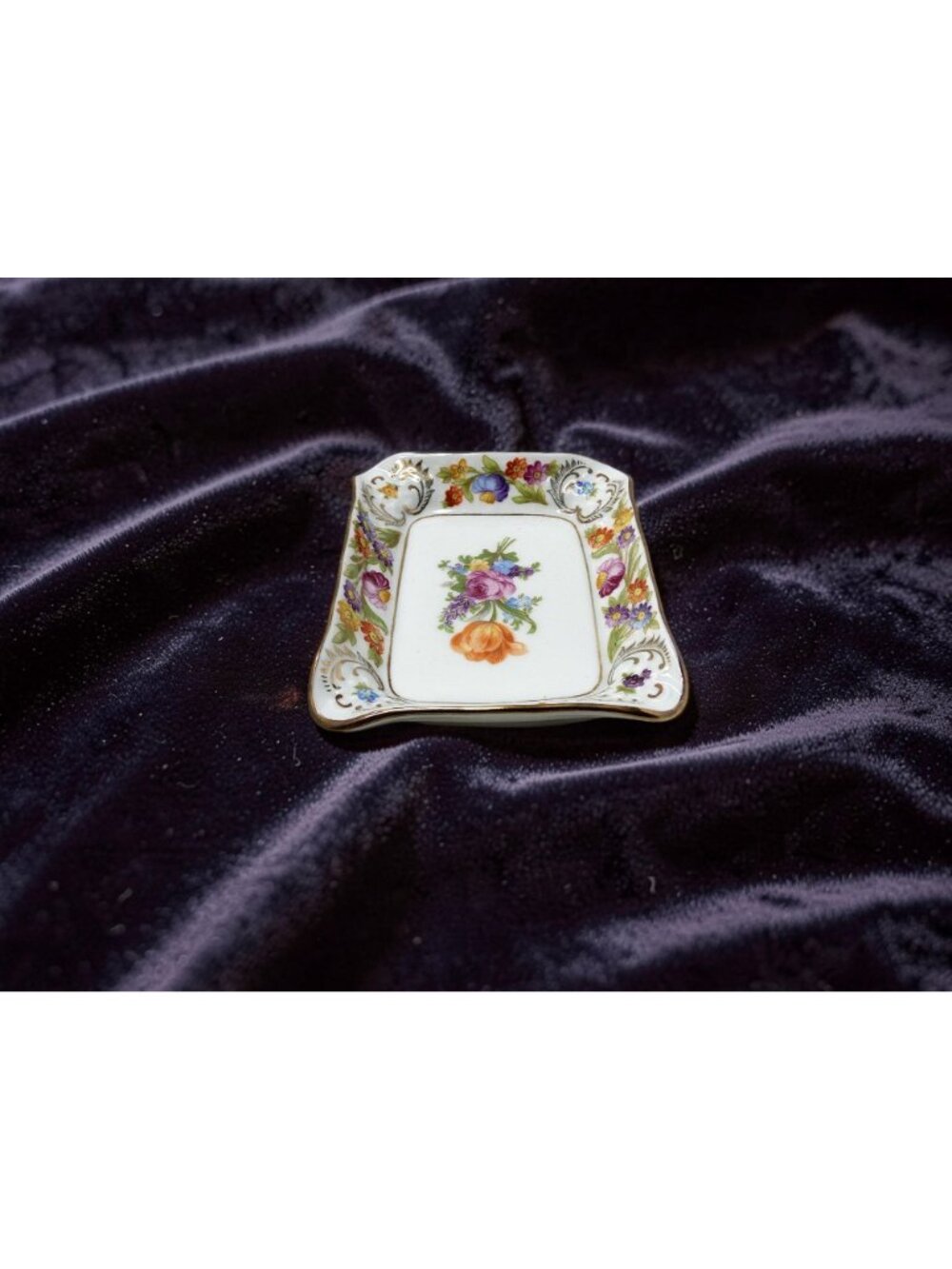 Vintage Schumann Germany Empress Dresden Flowers Ashtray/Trinket Dish